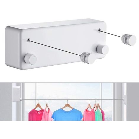 Ausziehbare Wäscheleine Für Drinnen Und Draußen – Robust, 2 X 4,2 M Edelstahl-wäscheleine, Wandmontage (bohrmaschine) – Weißes T