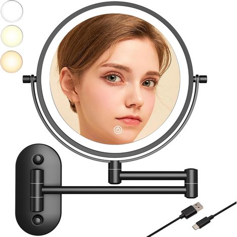 8-zoll-beleuchtungs-vergrößerungsspiegel Mit Led, 10-fache Vergrößerung, Wandmontage Für Schminktische, Hotels, Badezimmer Und Rasieren, Usb-aufladbar, Badezimmer-wandspiegel (schwarz - 10x)