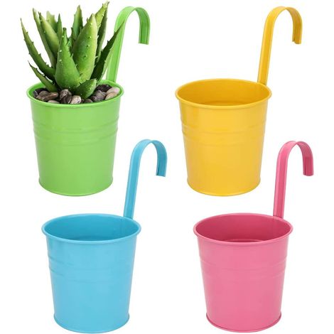 Hängender Blumentopf Aus Metall, Blumentopf Für Den Außenbereich Mit Ablaufloch, Perfekt Für Garten, Balkon, Zaun, Terrasse, Dekoration, 4 Stück