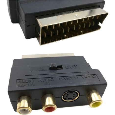 Rgb Scart 21 Pin Stecker Auf 3 Rca Av Buchse Konverter + Videoadapter (schwarz)