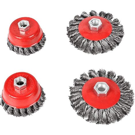 Konische Winkelschleiferbürste, Metall/stahl, Gedrehter Draht, Flexibel, Durchmesser: 75 Und 100 Mm, Aufnahmegewinde: M14, 4 Stück