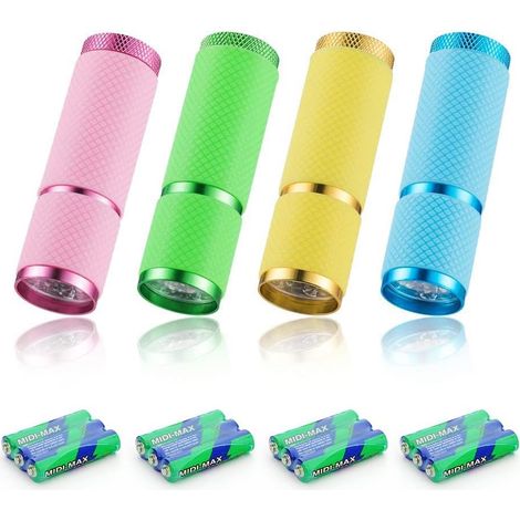 4 Stück Mini-taschenlampe, Led-taschenlampe, Kinder-taschenlampe Mit Fluoreszierendem Griff Für Camping, Lesen, Spazierengehen, Wandern, Arbeiten, Inklusive 12 Batterien