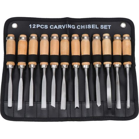 Ciseaux À Bois Sculptés 12 En 1 – Acier Trempé Pour Coupe Précise – Pochette En Cuir Incluse – Outils De Menuiserie Professionnels