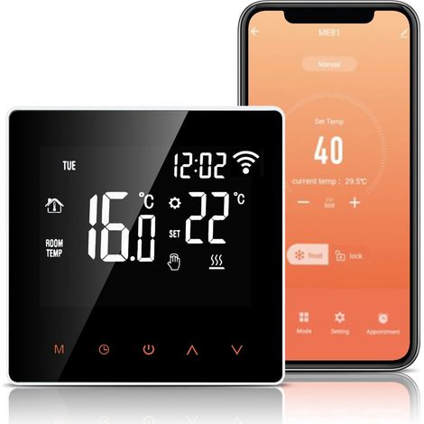 Thermostat Wifi Pour Chauffage Au Sol Électrique 16a – Compatible Alexa Et Google Home – Écran Tactile Lcd – Programmable Avec Application Tuya