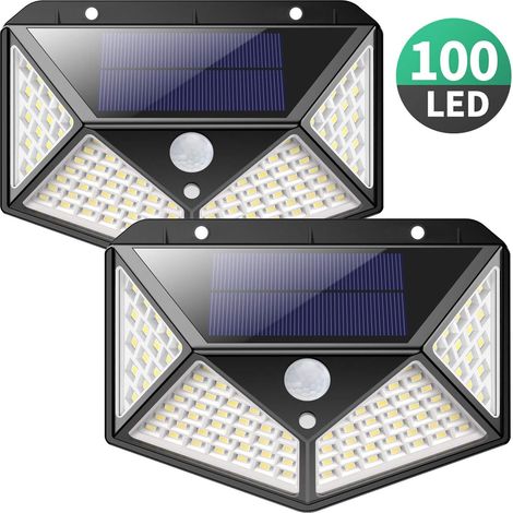Lampe Solaire Extérieure 100 Led 2200 Mah – Étanchéité Ip65 – Détecteur De Mouvement 180° – Installation Murale Pour Éclairage Jardin