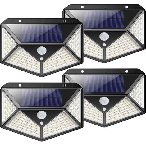 Lampe Solaire Extérieur 100 Led【4 Pack】éclairage Solaire Extérieur Détecteur De Mouvement, Spot Solaire Puissante Sans Fil, Lumière Solaire Avec 3 Modes D’éclairage Pour Jardin, Cour