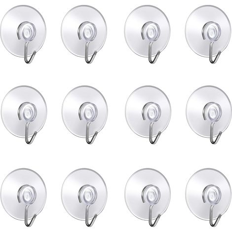 Set Mit 12 Wandhaken Mit Saugnapf, Kleine Saugnäpfe Aus Kunststoff Mit Rundem Haken Für Badezimmer Und Küche ((4 Cm))