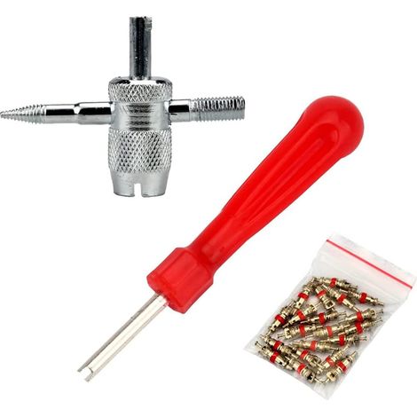 Reifenventil-werkzeug, Autoreifen-reparatur-werkzeug-set, Reifenventil-reparaturwerkzeug, Ventilkernentferner Rot, Auto-ersatz Mit 4-in-1, Reifenventil-reparaturwerkzeug Und Ventilkern, 32-teilig