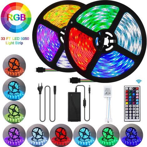 10m Led Streifen, Led Strip 10m 300leds Rgb Smd 5050 Farbwechsel Mit 44 Tasten Fernbedienung, Ip65 Wasserdicht 12v Leistung Dekoration Für Küchen Hochzeit Party Garten Haus Terrassen(33ft) [energiekla