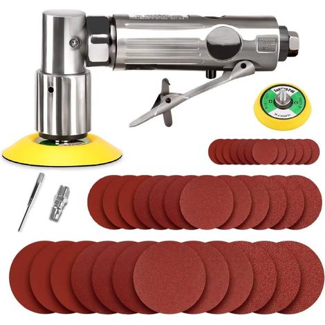 Langer Gerader Silber-exzenterschleifer Luftdruck-mini-winkelschleifer 50 Mm + 40 Stück 80 Mm 120 Mm 240 Mm 320 Mm Schleifteller