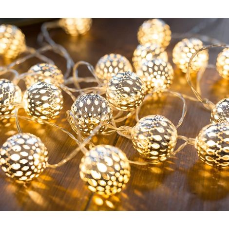 Led-lichterkette – Gesamtlänge 3m 20 Warmweiße Leds Leichte Girlande Silberkugeln Im Marokkanischen Orientalischen Stil – Kein Batteriewechsel (blatt)
