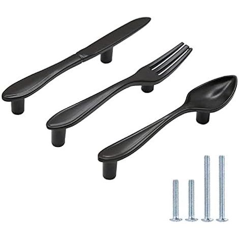 3er-pack Schrankgriffe, Löffel, Messer, Gabel, Türgriffe, Mittelloch, 7,6 Cm, Mattschwarz