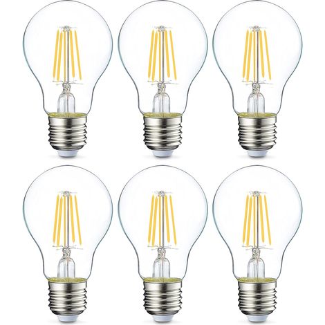 Set Mit 6 Led-lampen, Edison-schraubsockel, E27, 4 W (entspricht 40 W), Transparentes Filament, Nicht Dimmbare Intensität