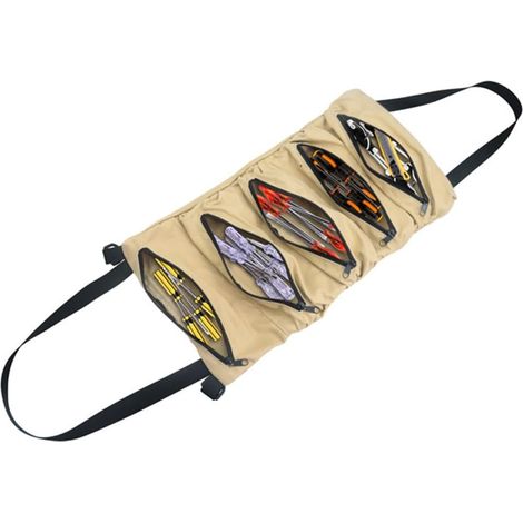 Aufrollbare Werkzeugtasche, Canvas-werkzeugtasche, Mehrzweck-werkzeugtasche, Mit 5 Reißverschlusstaschen, Für Elektriker, Mechaniker, Khaki