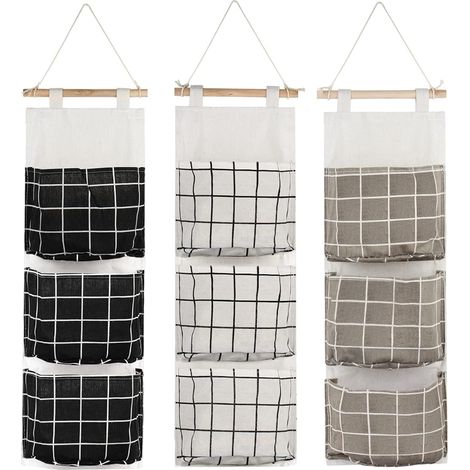 3-teilige Hängende Aufbewahrungstasche Mit 3 Taschen, Wandregal, Stoffkorb, Aufbewahrungstasche, Organizer Für Schlafzimmer, Badezimmer, Küche – Wasserdicht Und Stilvoll (schwarz/grau/weiß)