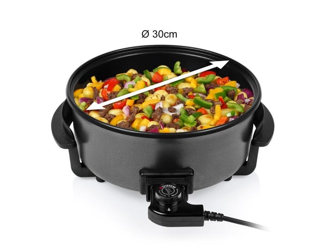 Elektrische Multifunktionspfanne Ø30cm, 5L, 1500Watt, Warmhaltepfanne Glasdeckel