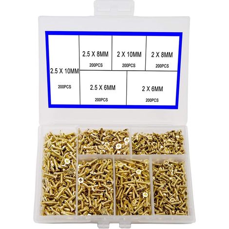 Kleine Kreuz-flachkopfschraube, Selbstschneidende Schraube, Schranktürscharniere, Multifunktionale Diy-schraube, Elektronisches Zubehör, Mikroschrauben-set, Gold, 1200 Stück