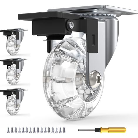 Set Mit 4 Rollen Für Möbel Mit Bremsen, Lenkrollen Um 360° Drehbar, Bis Zu 600 Kg, Keine Spuren Auf Dem Boden, Schrauben Im Lieferumfang Enthalten