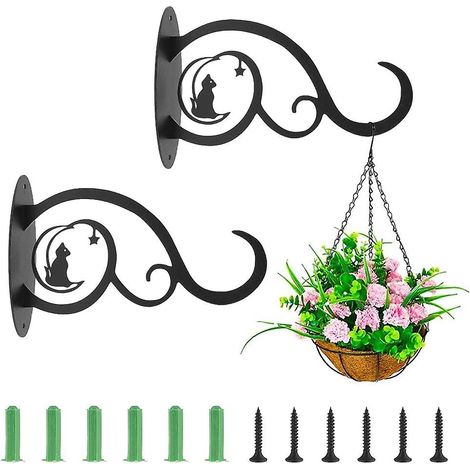 Pflanzgefäßständer Und Tablett, Hängekorbhaken Aus Metall, Schmiedeeisen, 2 Stück, 21 X 13,5 Cm, Für Pflanzen, Garten, Balkon, Schwarz