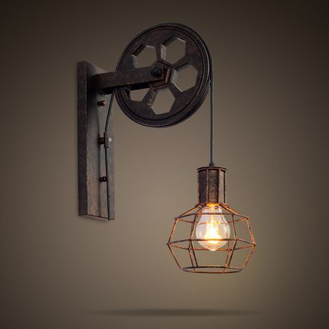 1 Industrielle Wandleuchte Im Mid-century-retro-stil Mit Seilzug Aus Eisen Für Die Innenbeleuchtung Von Scheunen Und Restaurants (rostfarbe) -
