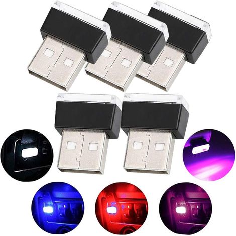 Usb-auto-innenbeleuchtung, 5 Stück, Universelle Mini-led-leuchten, Auto-led-umgebungslichter (5 Farben, Rot/blau/rosa/weiß/eisblau)