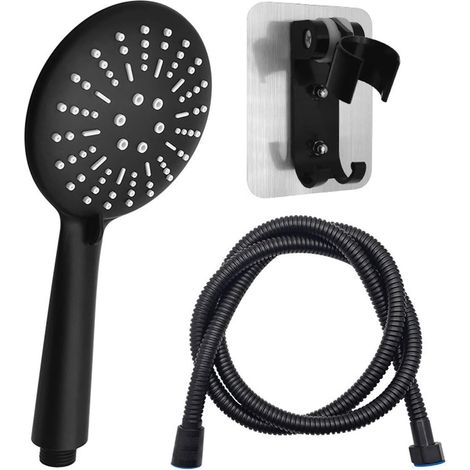 Schwarzer Duschkopf – 120-mm-handbrause – 1,5 M Schlauch – 3 Strahlarten: Regen, Massage, Konzentriert – Wassersparend