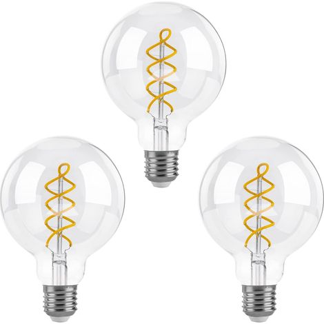 Dimmbare Edison-led-glühbirnen E27, G95 Vintage Led-spiralfilament-deko-glühbirne, 4 W (entspricht 40 W), Warmweiß 2700 K, 400 Lm, Klares Glas, 3er-pack [energieklasse F]