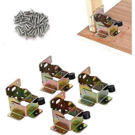 4 Stück 75 X 60 X 55 Mm Faltbare, Verriegelbare Verlängerungstisch-bettbeinfüße, Faltbare Befestigungshalterung Mit 40 Stück Schrauben