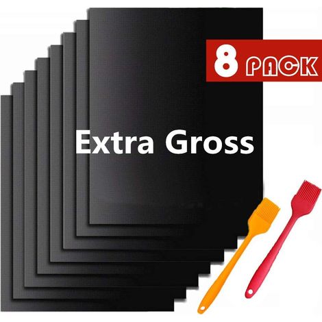 Bbq Mat, Kochmatten, Bbq Sheets Antihaft, Wiederverwendbar, Reinigbar, Für Backöfen / Holzkohle / Gas / Elektrogrill / Backen - (8 Stück, Schwarz) 33x40cm + Bbq Brush 2 Aléatoire Zufällige Farbe）