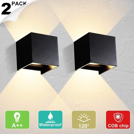 2 12w Innenwandleuchte Led Außenleuchte Ip65 Wasserdicht Einstellbare 120 ° Lampe Nach Oben Nach Unten Cob Wandscheibe Für Wohnzimmer Schlafzimmer Weg Flur 2er Set Schwarz Warm Weiß
