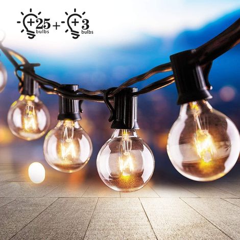 Außen- Und Innenlichterketten, 7,62 Meter Lange Lichterketten Mit 25 + 3 Glühbirnen, Wasserdichte Dekorative G40-lichterketten Für Garten, Party, Terrasse, Hochzeit, Weihnachten