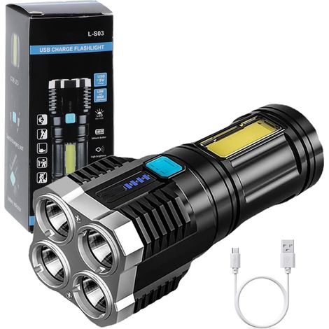 Superhelle Led-taschenlampen, Wiederaufladbare Usb-taschenlampe Mit Seitenlicht, 4 Cob-modi, Leistungsstarke Lumen Für Outdoor-camping-taschenlampe [energieklasse A+++]
