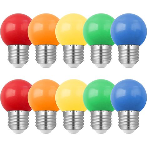 10 Stück E27 1 W Led-farbglühbirne, 10 W Glühlampenäquivalent, 1 W G45 Bunte Energieeffiziente Glühbirne, Mini-kugel-glühbirne, Rot, Grün, Blau, Orange, Gelb, Für Hochzeiten, Halloween, Weihnachten