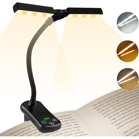14 Leds Doppelkopf-leselampe, Über Usb Wiederaufladbare Leseleuchte Mit Clip-lampe, 360°-buchleuchte Mit Flexiblem Hals, 3 Farben Und Stufenloses Dimmen, Bis Zu 80 Stunden, Tragbar Zum Lesen Und Reise