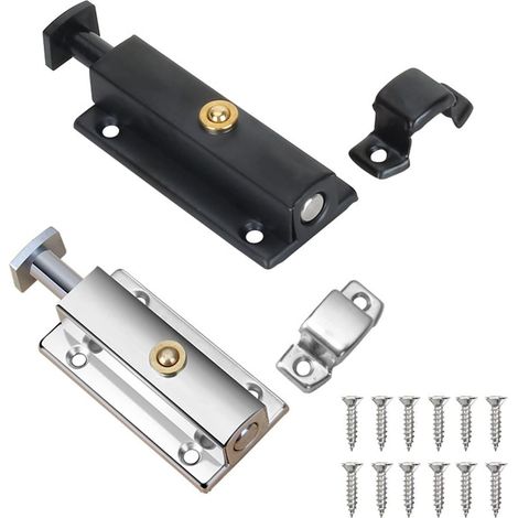 2 Stück Innentürschloss, Badezimmertürschloss Mit Federknopf, Silber, Schwarz, Automatisches Türschloss 4 Zoll/100 Mm, Zur Sicherung Von Schlafzimmertüren, Schränken