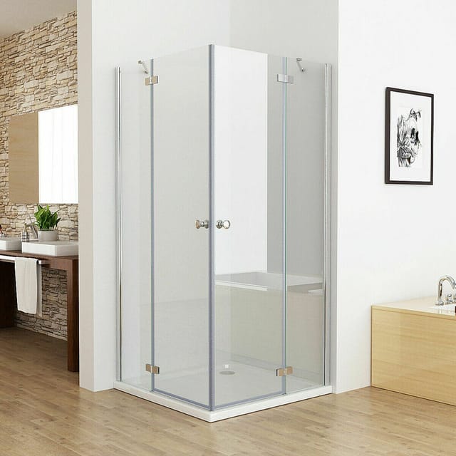 MIQU 90 x 80 cm Duschkabine Eckeinstieg Duschwand Dusche Duschabtrennung mit 90x80 Duschtasse ESG Glas