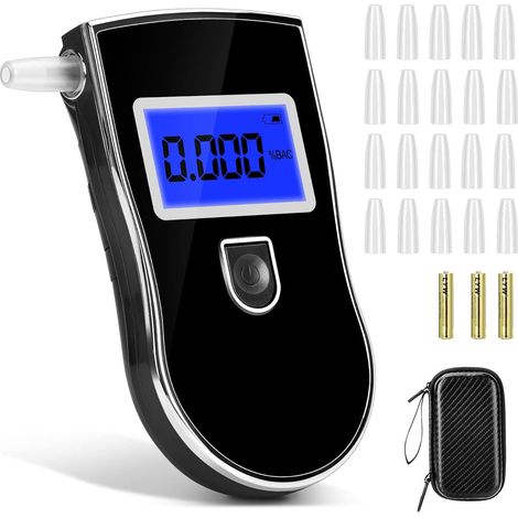 Elektronischer Alkoholtester, Tragbarer Digitaler Alkoholtester, Alkoholtester Mit Lcd-display, Festkörpersensor-alkoholtester Mit Alarm, 20 Spitzen (schwarz)