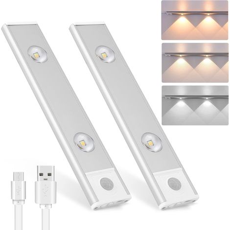 2 Kabellose Led-schrankleuchten, Dimmbare Unterschrankleuchten, Bewegungssensor, 3 Beleuchtungsmodi, Schrankleuchte Für Küche, Schlafzimmer, Flur, Treppen