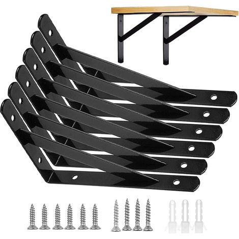 Wandregalhalterungen, 6 Packungen, Regalhalterungen, Befestigung, 15 × 9,5 Cm, Dreieckige 90-grad-halterungen Aus Metall, Schwimmender Rahmen, Robust, Schwarz