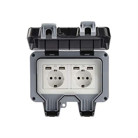 Doppelte Außenwandsteckdose Mit Usb, Wasserdichte, Robuste Steckdose Mit Wandbox (doppelt)