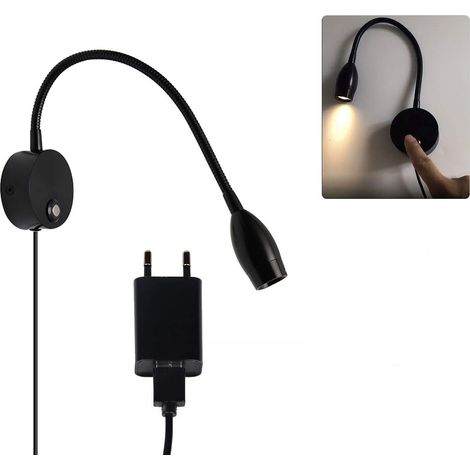 40cm Leselampe, Schwanenhalslicht, 3w, 3000k Warmweiß Leselampe Wandleuchte Für Büro Schlafzimmer Wohnzimmer, Schwarz