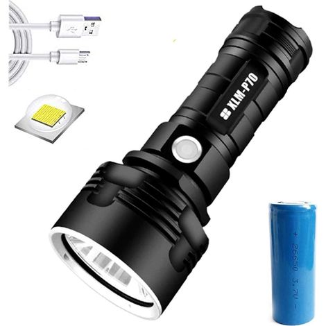 30.000–100.000 Lumen Hochleistungs-led-taschenlampe, Ultrahell, Wasserdicht, 3 Modi, Hohe Helligkeit, Wiederaufladbar, Usb-taschenlampe (50 W Xlm-p70, Eine Batterie)