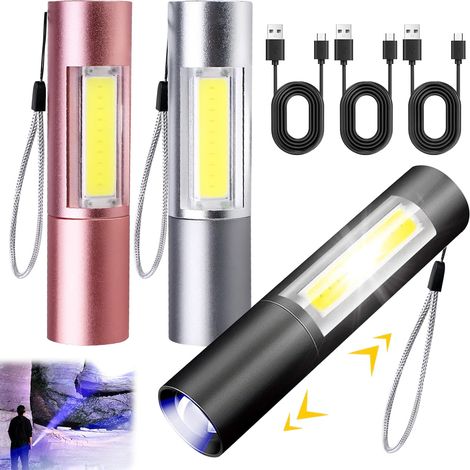 Usb Wiederaufladbare Led-taschenlampe, 3-teilig, Ultra-leistungsstark, Zoombar, Led-taschenlampe, Taktische Lampe, 3 Wasserdichte Beleuchtungsmodi, Taschenlampe Für Haushalt, Camping, Wandern, Notfall