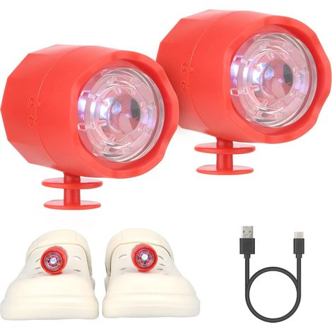 Scheinwerfer Für Krokodile, 2 Stück Led-licht Clog-schuhe Scheinwerfer Ipx5 Wasserdichte Schuhlichter Für Spaziergänge Mit Dem Hund, Camping, Typ-c-ladelicht, Geeignet Für Erwachsene Kinder (rot)