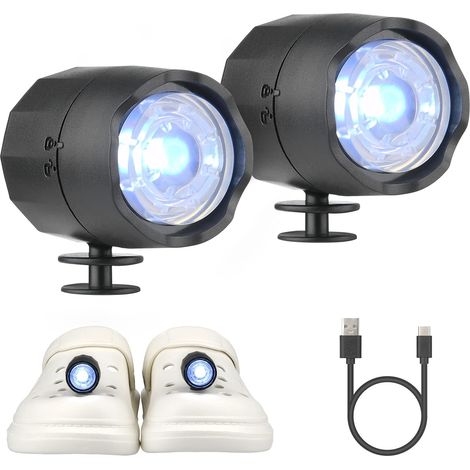 Scheinwerfer Für Krokodile, 2 Led-lichter, Clog-schuh-scheinwerfer, Ipx5 Wasserdichte Schuhlichter Für Spaziergänge Mit Dem Hund, Camping, Typ-c-ladelicht, Geeignet Für Erwachsene Und Kinder (schwarz)
