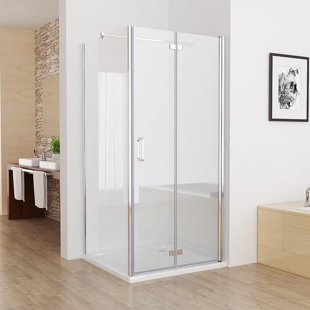 MIQU Duschkabine 70x120 Eckeinstieg Dusche 180° Falttür Duschwand mit Seitenwand 122cm NANO Glas 195cm Rahmenlos