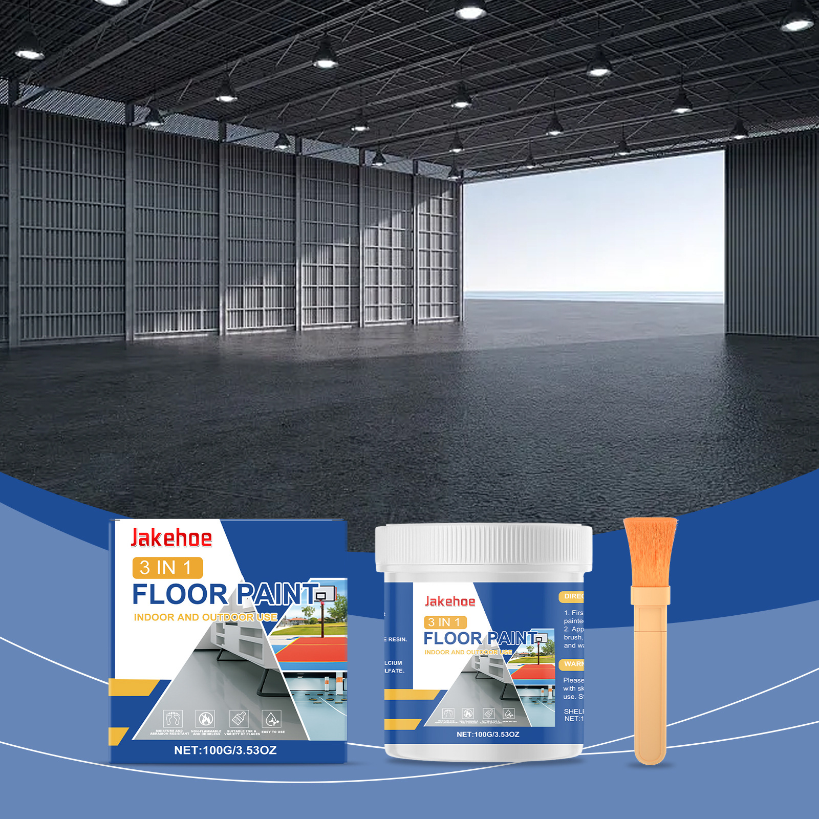 3-in-1-bodenfarbe: Wasserdicht, Abriebfest, Wasserdicht, Schnelltrocknend, Geeignet Für Bau Und Haushalt – 100 G X 1 + Pinsel X 1 -- Biemmedue
