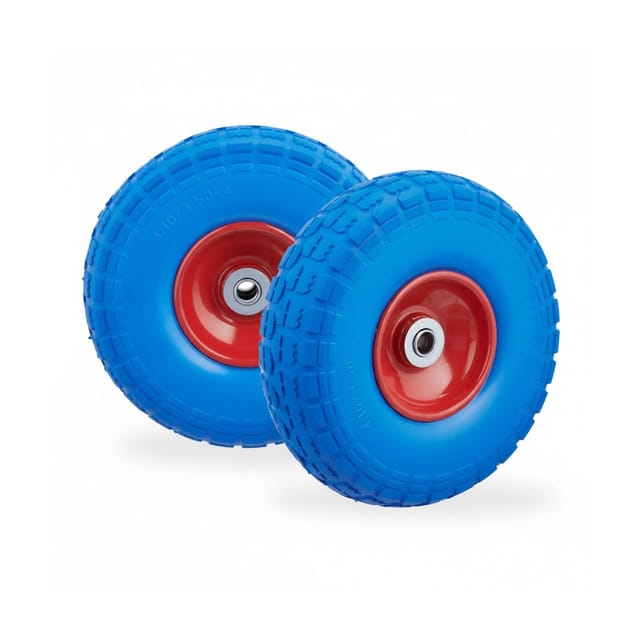 Relaxdays - 2x Sackkarrenrad, pannensichere Vollgummireifen, 4.1/3.5-4', 16 mm Achse, bis 150 kg, 260x85 mm, blau-rot