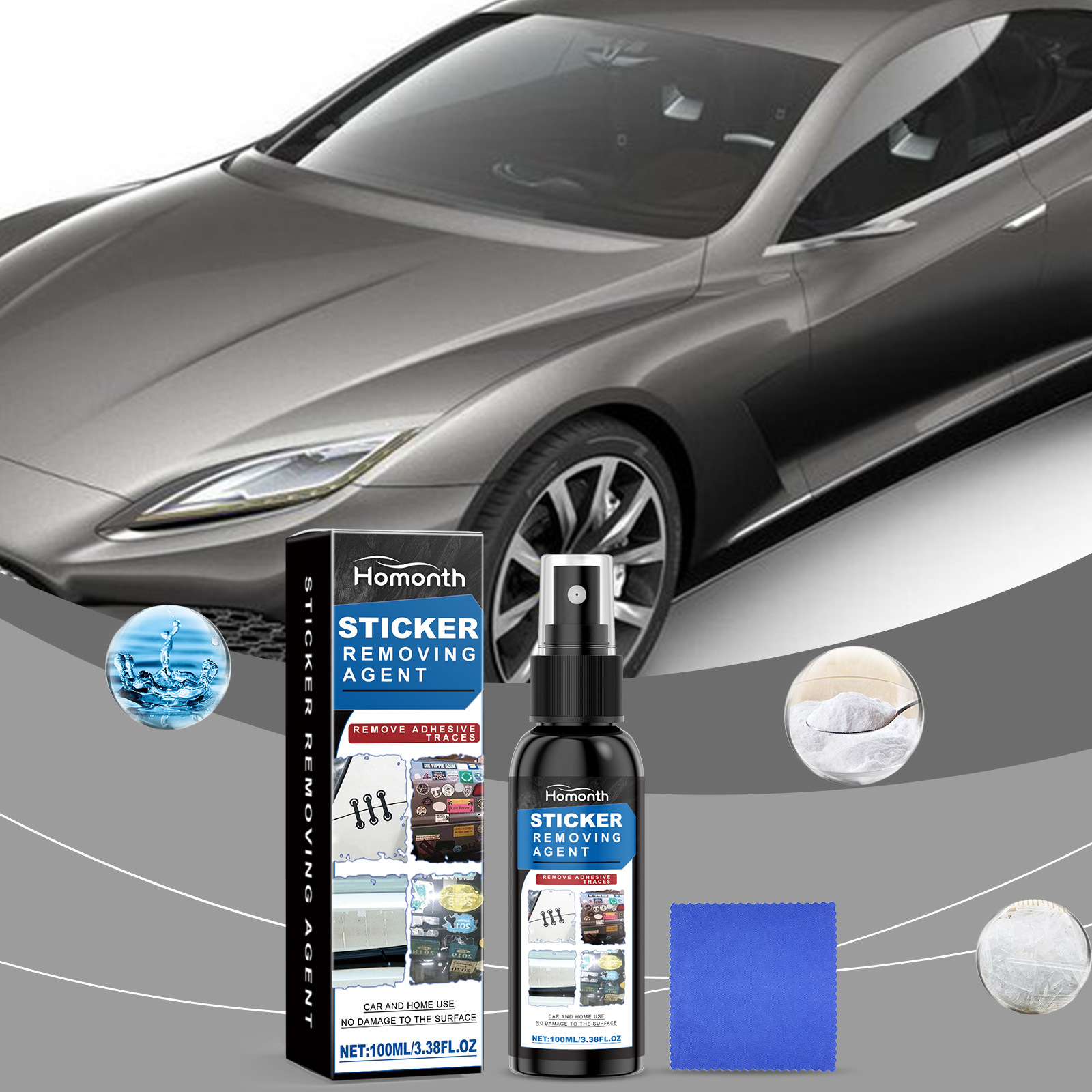 Aufkleberentferner Für Autos, Klebstoffentferner Für Autoscheiben Und Lack, Reinigt Selbstklebende Aufkleber – 100 Ml + Quadratisches Tuch -- Biemmedue