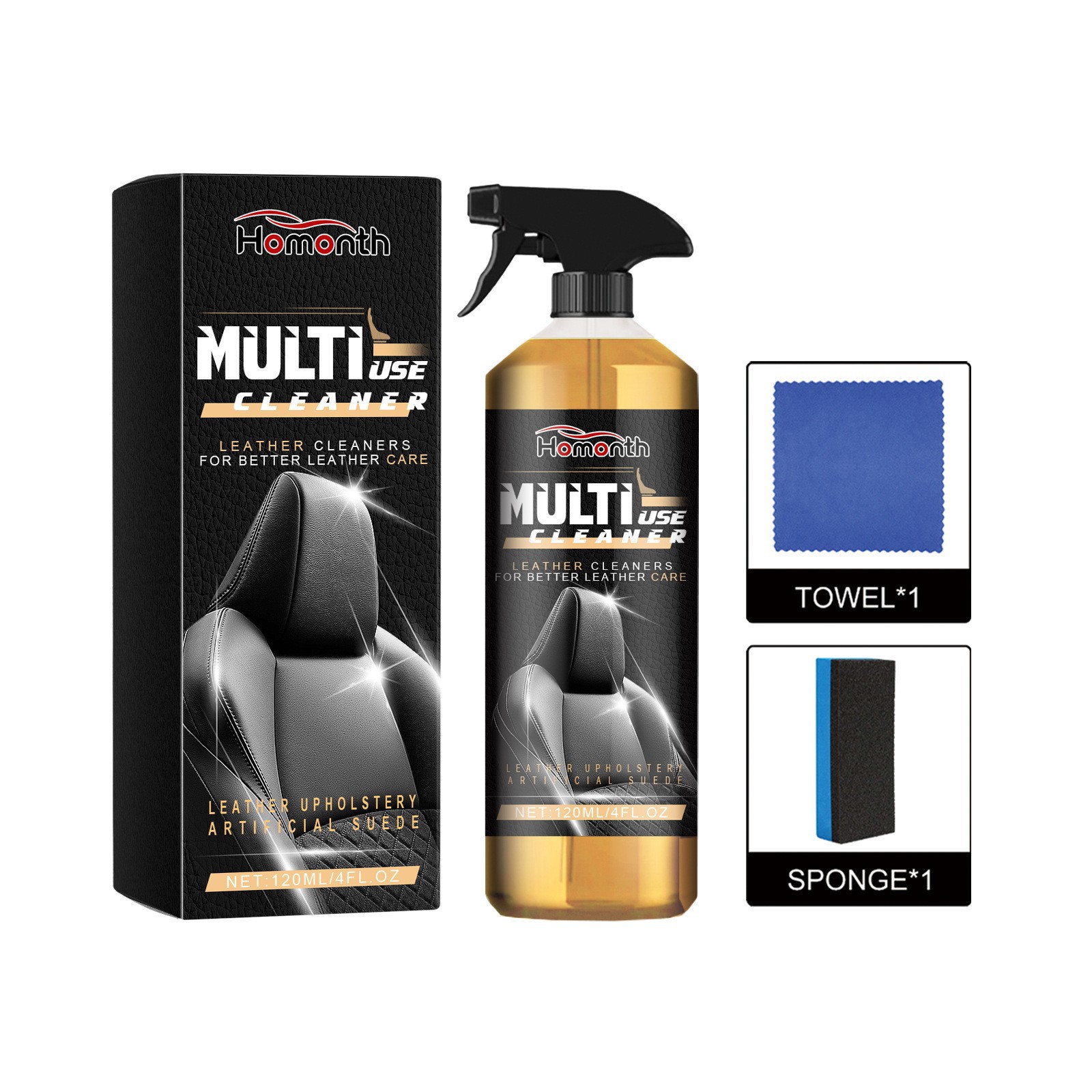 Auto-lederreinigungsset – 120 Ml + Schwamm + Tuch Für Die Pflege, Aufbereitung, Fleckenentfernung Und Reinigung Von Auto-leder Im Innenraum. -- Biemmedue